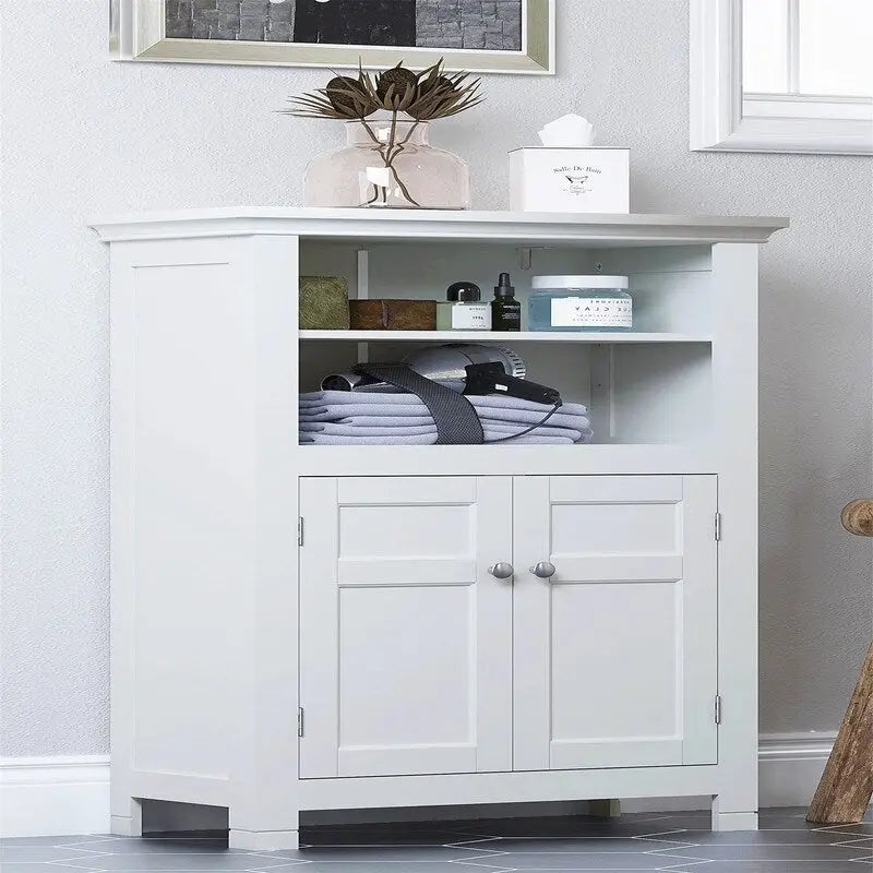 Meuble de rangement autoportant avec portes et étagères ouvertes, intérieur réglable, MDF, expresso, blanc