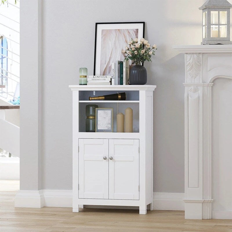 Meuble de rangement autoportant avec portes et étagères ouvertes, intérieur réglable, MDF, expresso, blanc