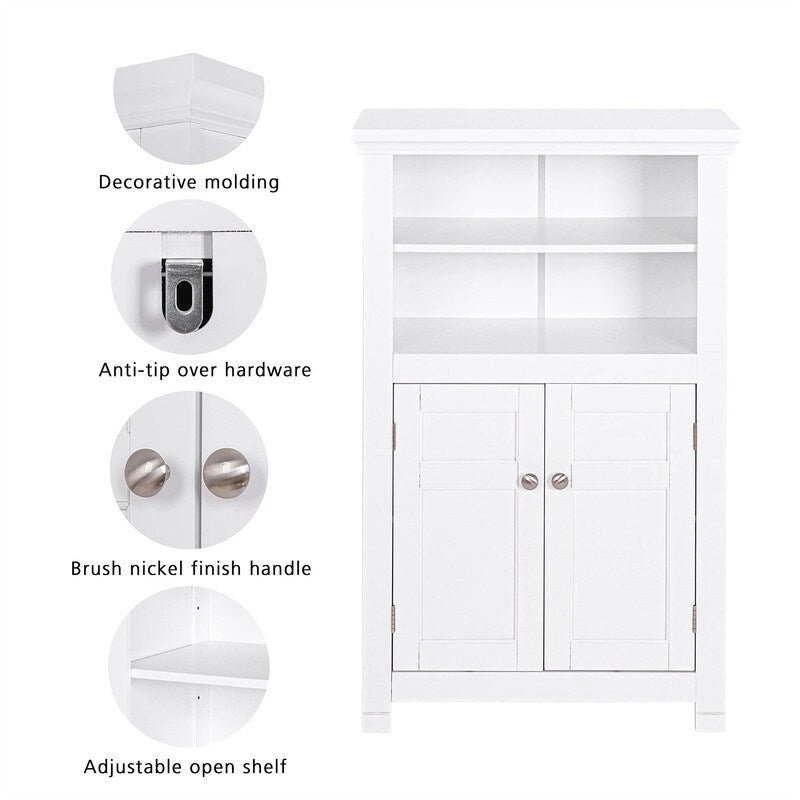 Meuble de rangement autoportant avec portes et étagères ouvertes, intérieur réglable, MDF, expresso, blanc