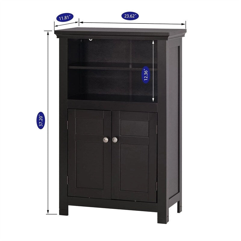 Meuble de rangement autoportant avec portes et étagères ouvertes, intérieur réglable, MDF, expresso, blanc