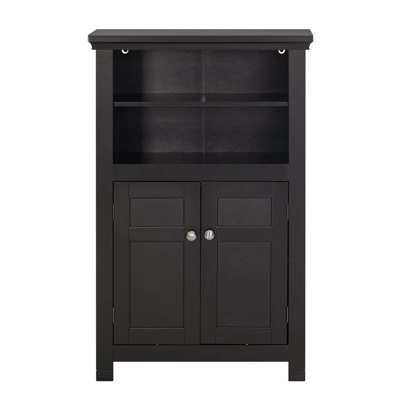 Meuble de rangement autoportant avec portes et étagères ouvertes, intérieur réglable, MDF, expresso, blanc