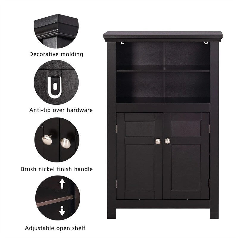 Meuble de rangement autoportant avec portes et étagères ouvertes, intérieur réglable, MDF, expresso, blanc