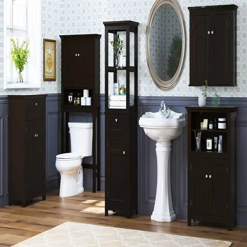 Meuble de rangement autoportant avec portes et étagères ouvertes, intérieur réglable, MDF, expresso, blanc