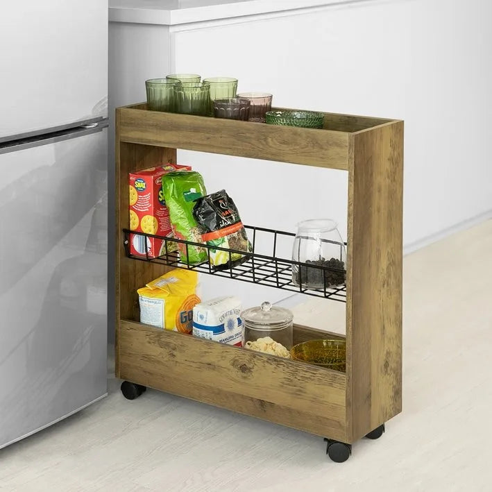 Chariot de rangement fin à 3 niveaux avec roulettes pivotantes pour les espaces étroits, Blanc