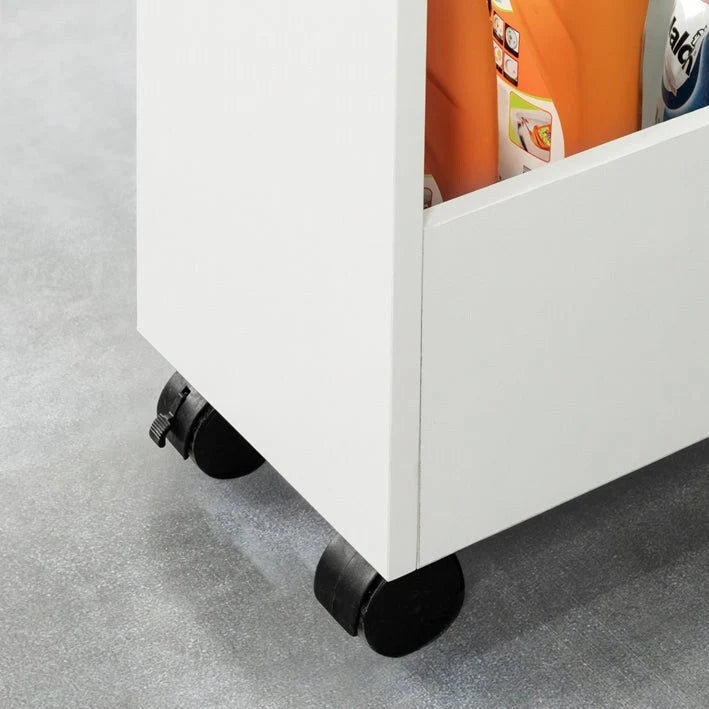 Chariot de rangement fin à 3 niveaux avec roulettes pivotantes pour les espaces étroits, Blanc