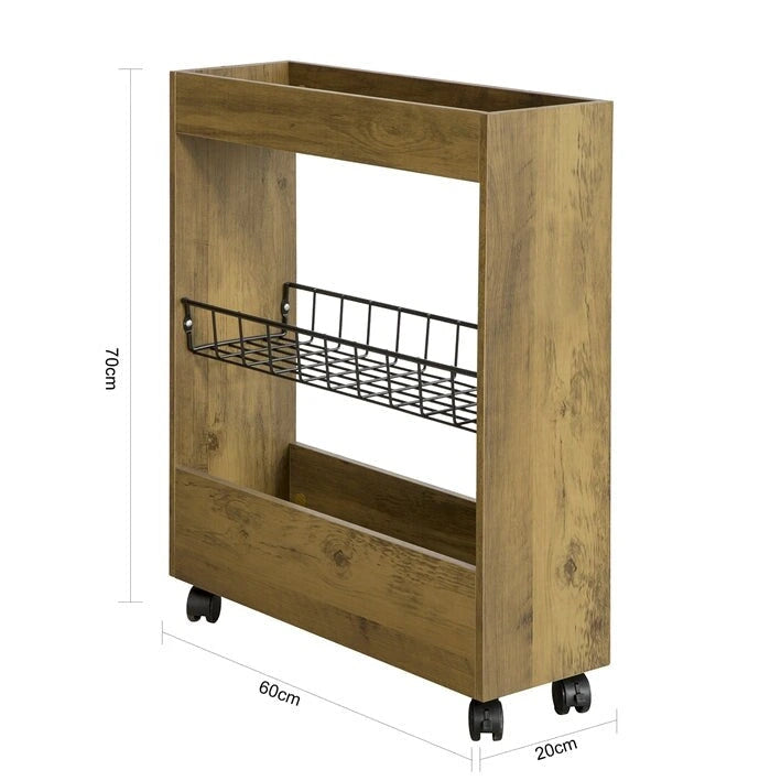 Chariot de rangement fin à 3 niveaux avec roulettes pivotantes pour les espaces étroits, Blanc