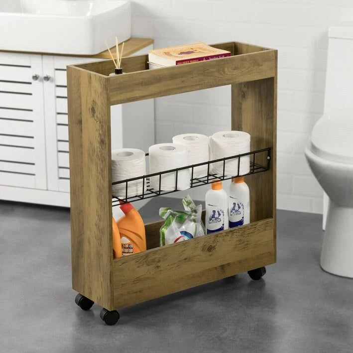 Chariot de rangement fin à 3 niveaux avec roulettes pivotantes pour les espaces étroits, Blanc
