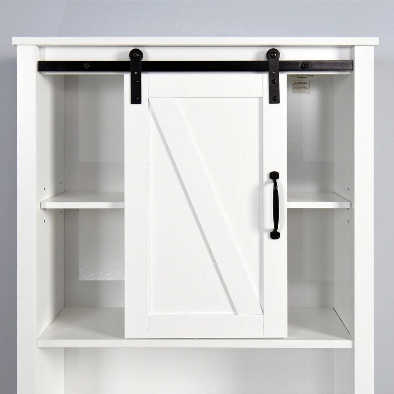 Armoire de rangement de salle de bain sur-WC avec porte coulissante de style grange - Organisateur de salle de bain