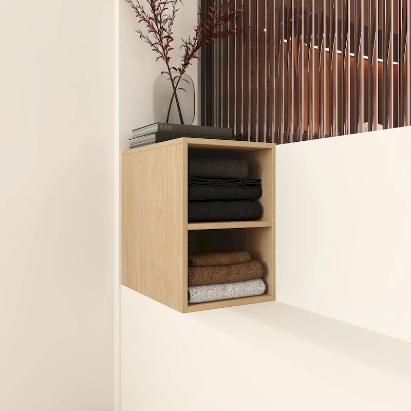 Étagère de rangement murale, organiseur de cubes à deux niveaux, bois de chêne clair