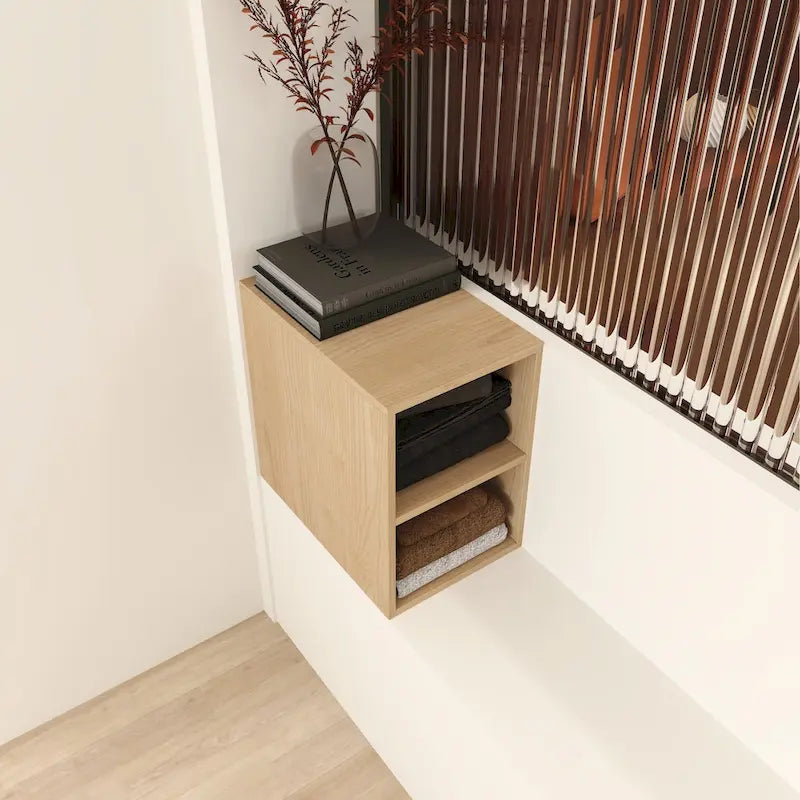 Étagère de rangement murale, organiseur de cubes à deux niveaux, bois de chêne clair