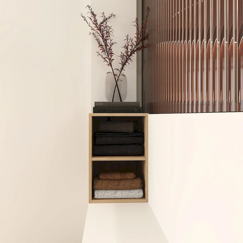Étagère de rangement murale, organiseur de cubes à deux niveaux, bois de chêne clair