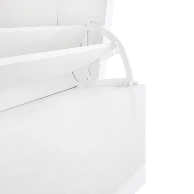 Meuble à chaussures blanc avec tiroirs de rangement et dessus à effet bois