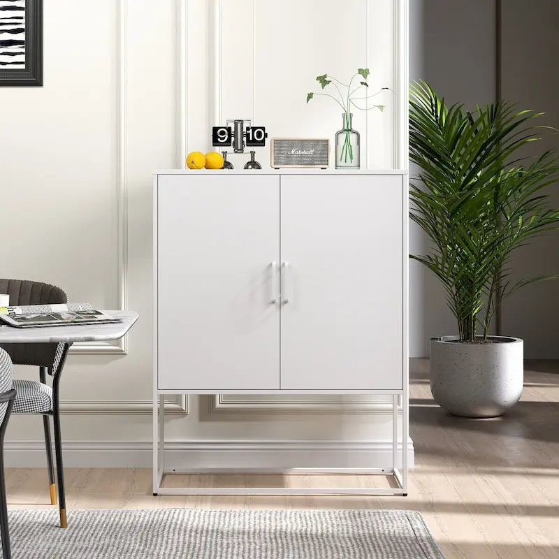 Armoire de rangement métallique à 2 portes avec base à pieds hauts et portes magnétiques, noire ou blanche