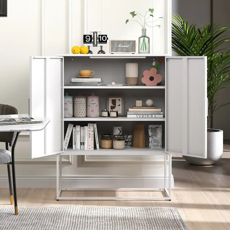 Armoire de rangement métallique à 2 portes avec base à pieds hauts et portes magnétiques, noire ou blanche