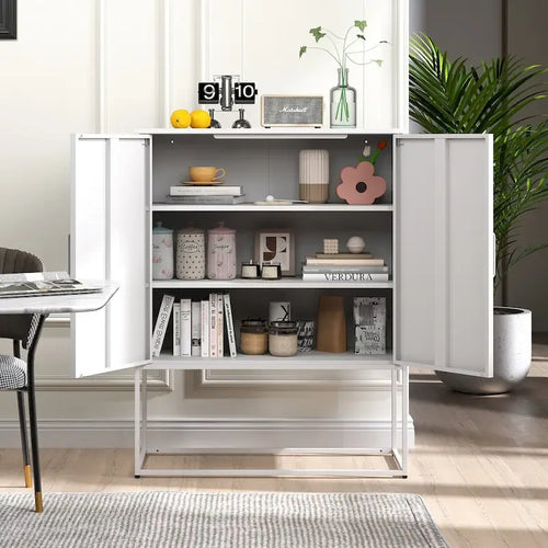 Armoire de rangement métallique à 2 portes avec base à pieds hauts et portes magnétiques, noire ou blanche