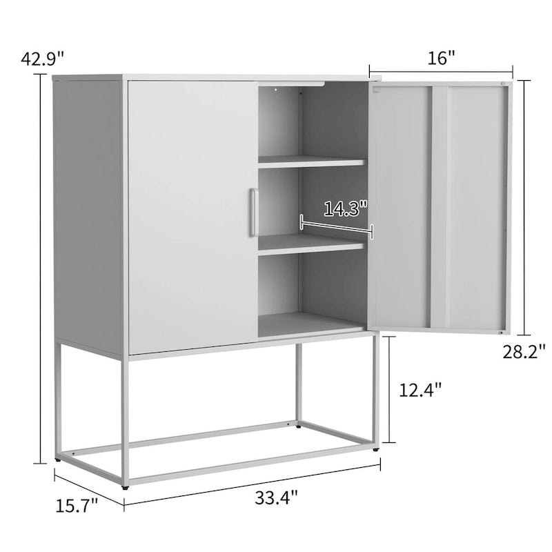 Armoire de rangement métallique à 2 portes avec base à pieds hauts et portes magnétiques, noire ou blanche