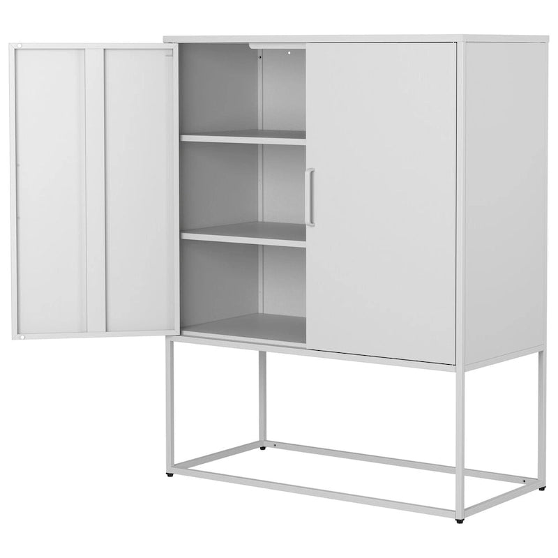 Armoire de rangement métallique à 2 portes avec base à pieds hauts et portes magnétiques, noire ou blanche