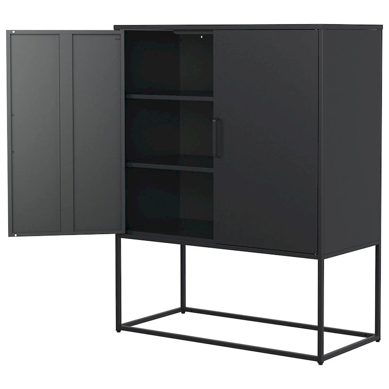 Armoire de rangement métallique à 2 portes avec base à pieds hauts et portes magnétiques, noire ou blanche