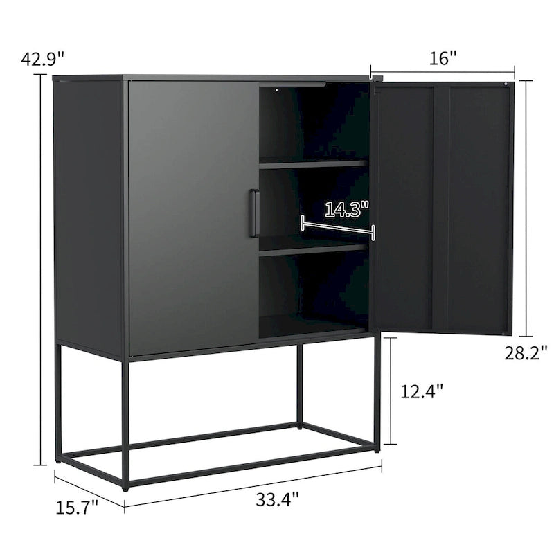 Armoire de rangement métallique à 2 portes avec base à pieds hauts et portes magnétiques, noire ou blanche