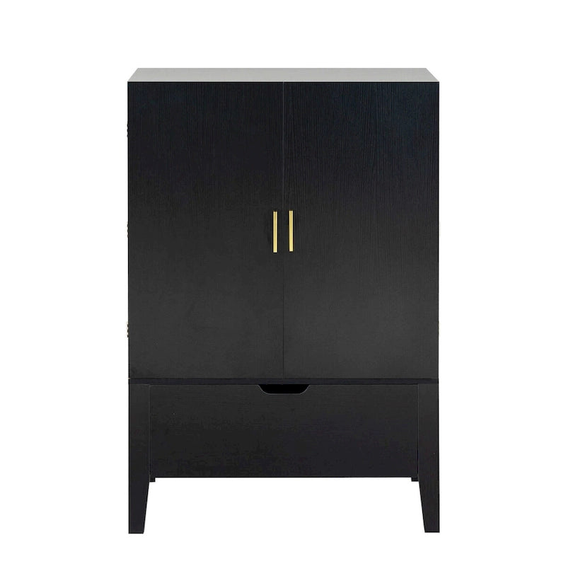 Meuble Bar Style Industriel avec Double Portes Tiroir Porte-Bouteilles Porte-Verres Blanc Marron