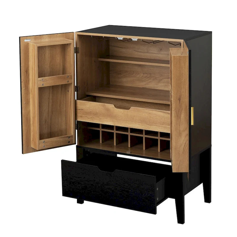 Meuble Bar Style Industriel avec Double Portes Tiroir Porte-Bouteilles Porte-Verres Blanc Marron