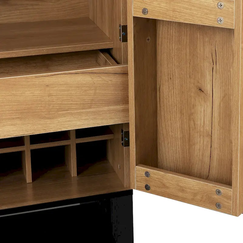 Meuble Bar Style Industriel avec Double Portes Tiroir Porte-Bouteilles Porte-Verres Blanc Marron