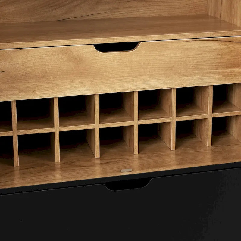 Meuble Bar Style Industriel avec Double Portes Tiroir Porte-Bouteilles Porte-Verres Blanc Marron