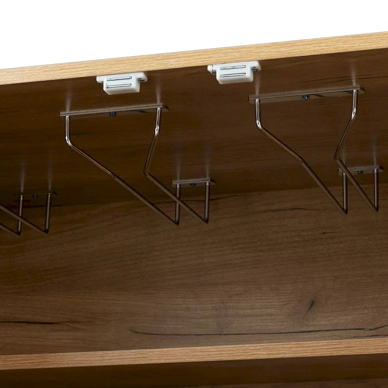 Meuble Bar Style Industriel avec Double Portes Tiroir Porte-Bouteilles Porte-Verres Blanc Marron