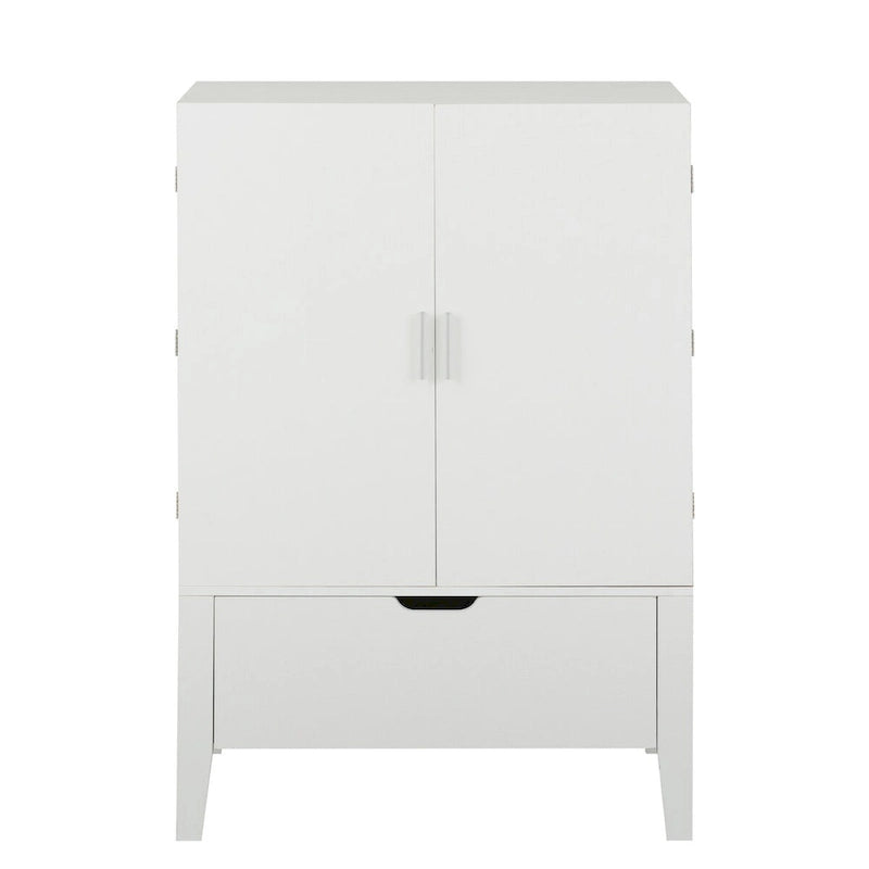 Meuble Bar Style Industriel avec Double Portes Tiroir Porte-Bouteilles Porte-Verres Blanc Marron