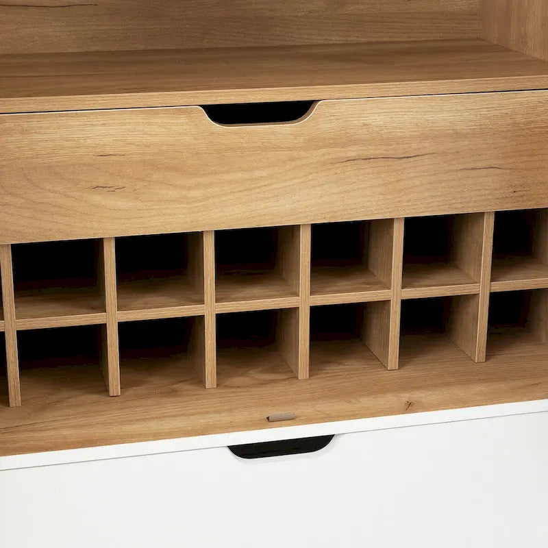 Meuble Bar Style Industriel avec Double Portes Tiroir Porte-Bouteilles Porte-Verres Blanc Marron