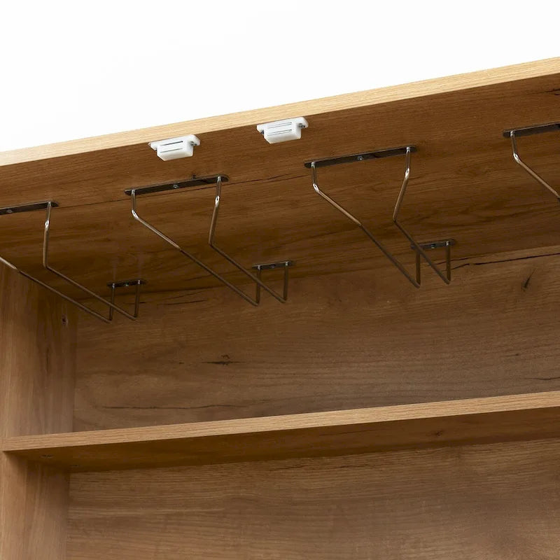 Meuble Bar Style Industriel avec Double Portes Tiroir Porte-Bouteilles Porte-Verres Blanc Marron