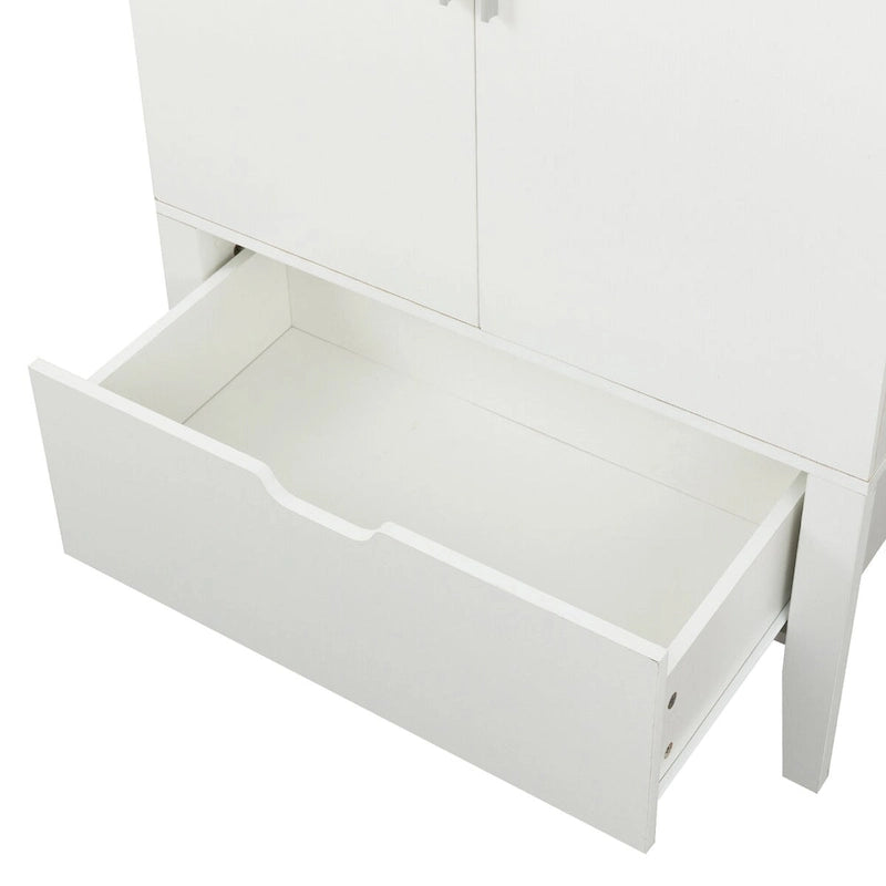 Meuble Bar Style Industriel avec Double Portes Tiroir Porte-Bouteilles Porte-Verres Blanc Marron