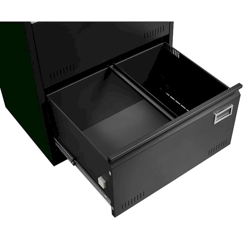 Classeur latéral métallique à 2 tiroirs avec serrure, en acier noir, pour rangement de bureau