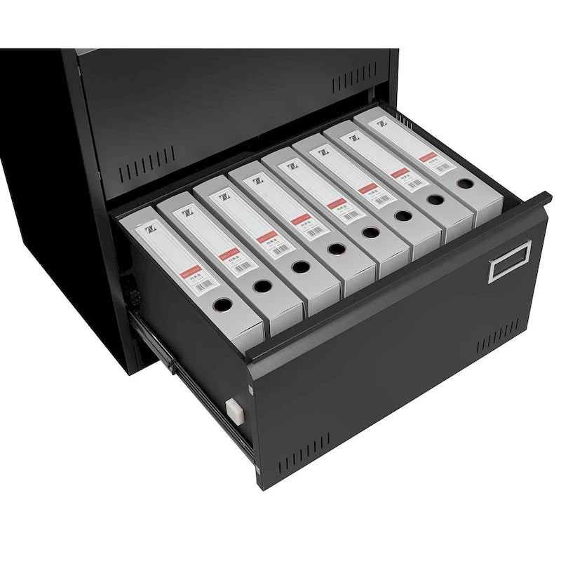 Classeur latéral métallique à 2 tiroirs avec serrure, en acier noir, pour rangement de bureau
