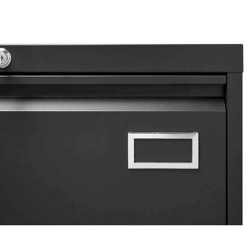 Classeur latéral métallique à 2 tiroirs avec serrure, en acier noir, pour rangement de bureau