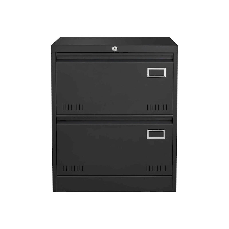 Classeur latéral métallique à 2 tiroirs avec serrure, en acier noir, pour rangement de bureau