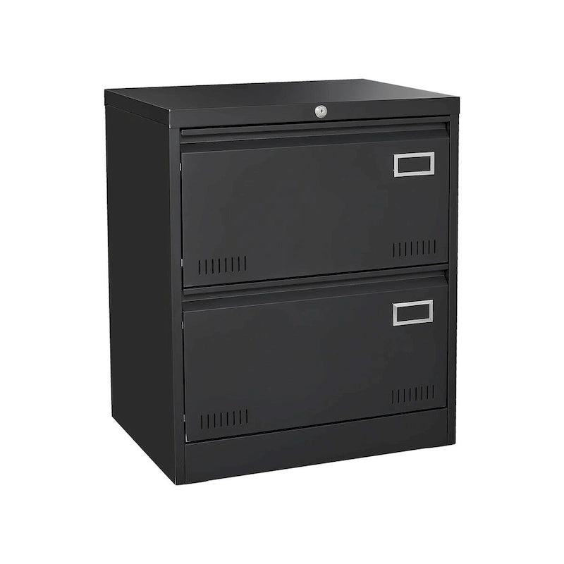Classeur latéral métallique à 2 tiroirs avec serrure, en acier noir, pour rangement de bureau