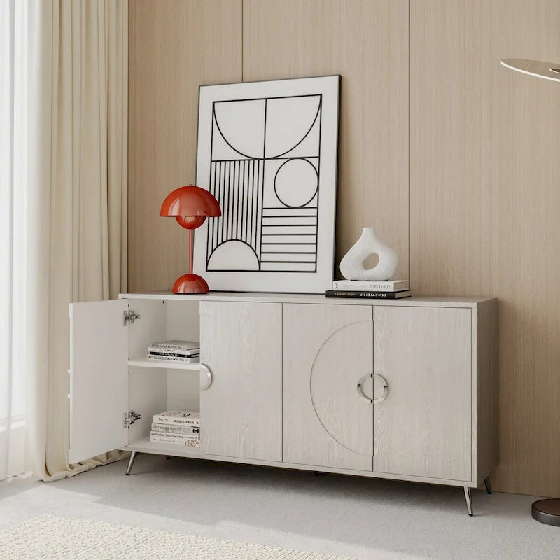Buffet minimaliste en placage de bois avec pieds en métal champagne noir vieilli