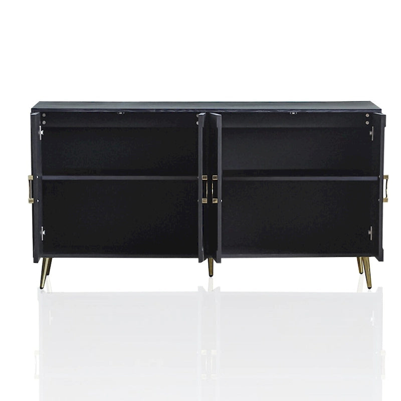 Buffet minimaliste en placage de bois avec pieds en métal champagne noir vieilli