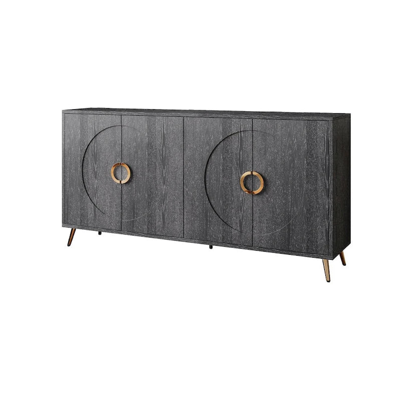 Buffet minimaliste en placage de bois avec pieds en métal champagne noir vieilli