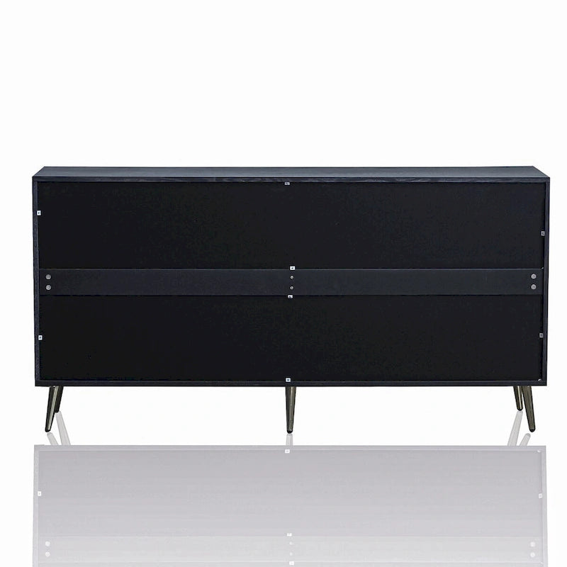Buffet minimaliste en placage de bois avec pieds en métal champagne noir vieilli