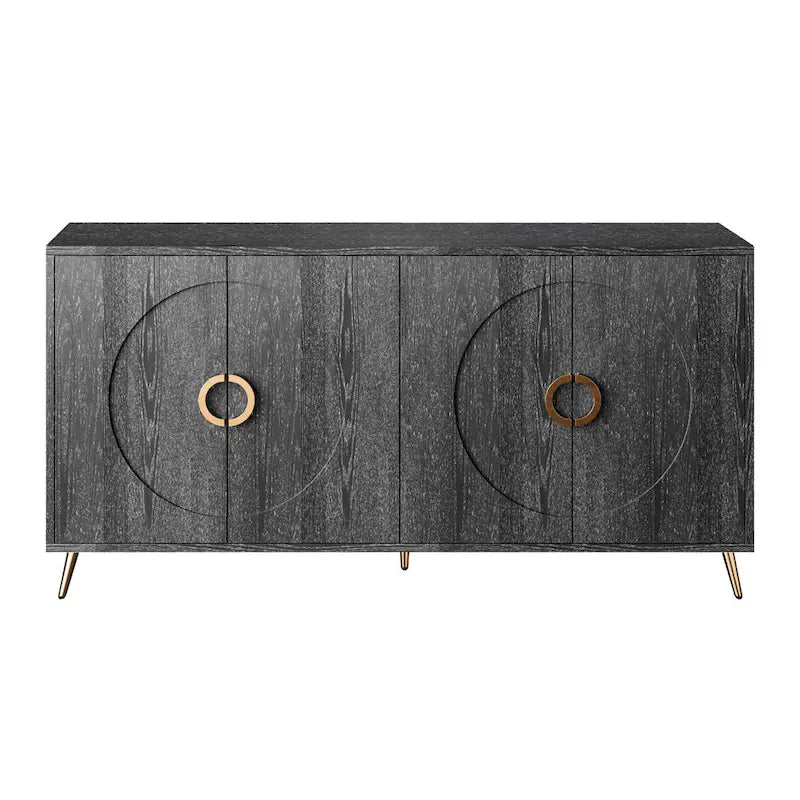 Buffet minimaliste en placage de bois avec pieds en métal champagne noir vieilli