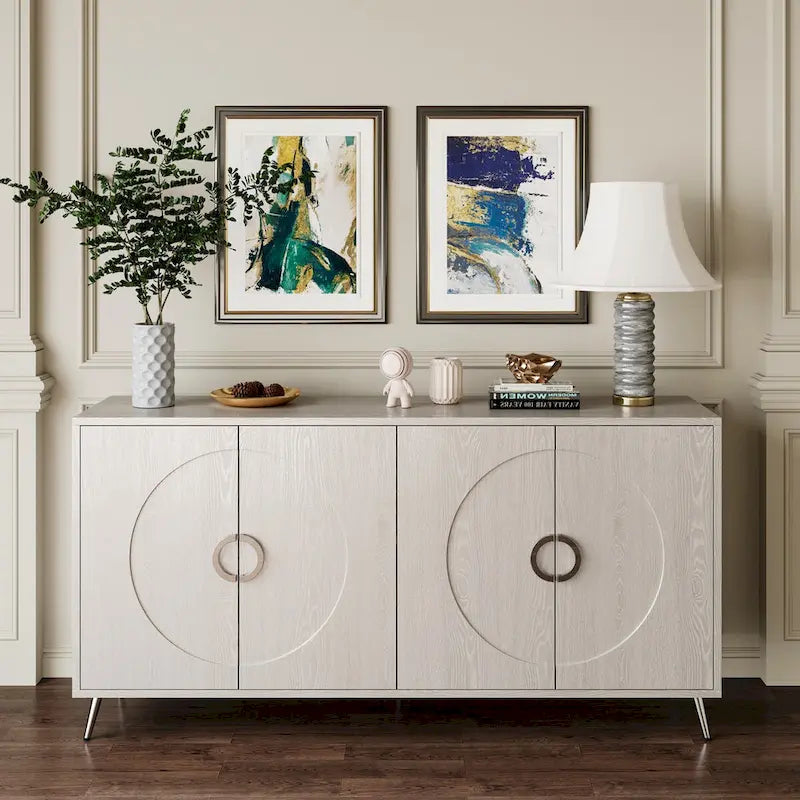 Buffet minimaliste en placage de bois avec pieds en métal champagne noir vieilli