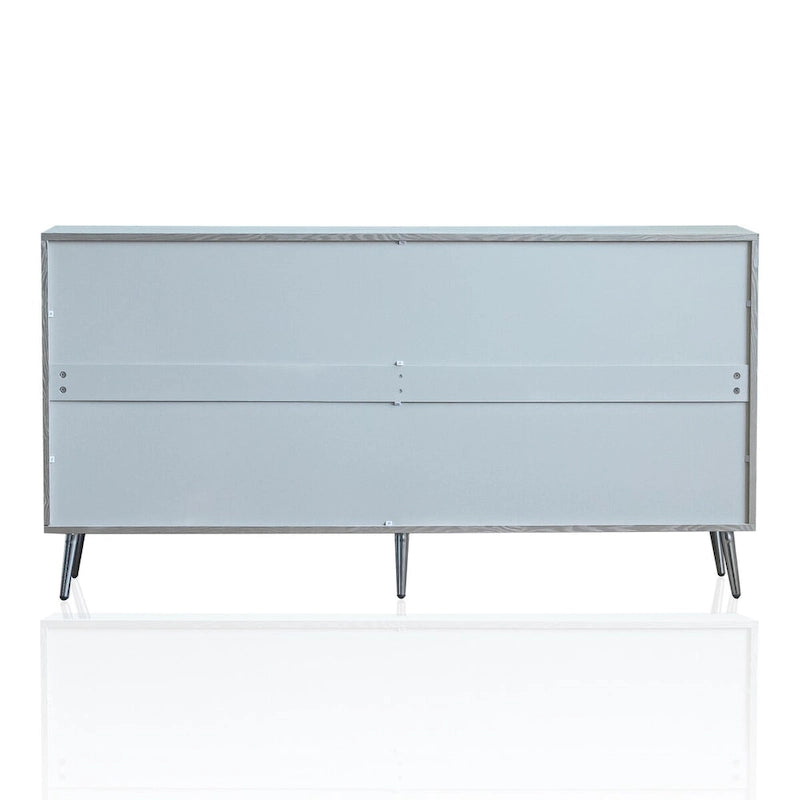 Buffet minimaliste en placage de bois avec pieds en métal champagne noir vieilli