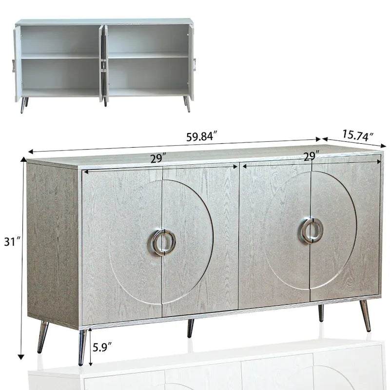 Buffet minimaliste en placage de bois avec pieds en métal champagne noir vieilli