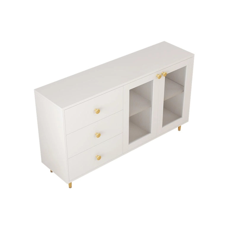 Bahut de rangement blanc avec portes vitrées et 3 tiroirs