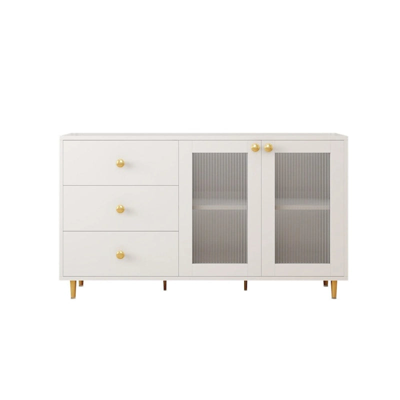 Bahut de rangement blanc avec portes vitrées et 3 tiroirs