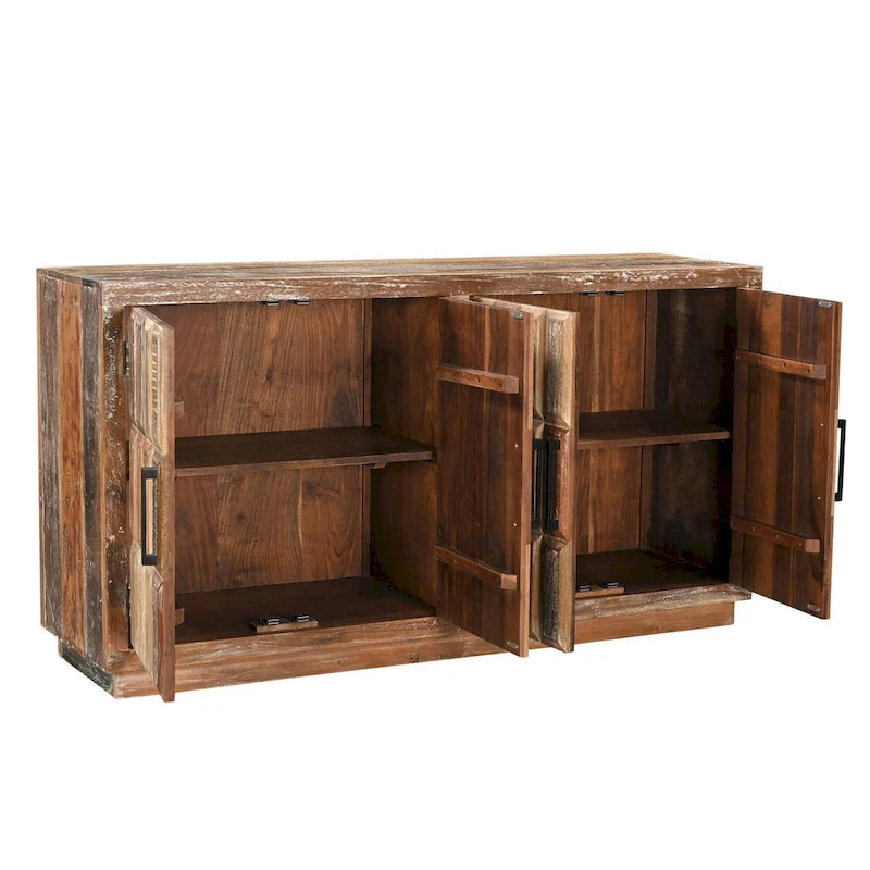 Buffet en bois recyclé 4 portes Armoire de rangement rustique marron