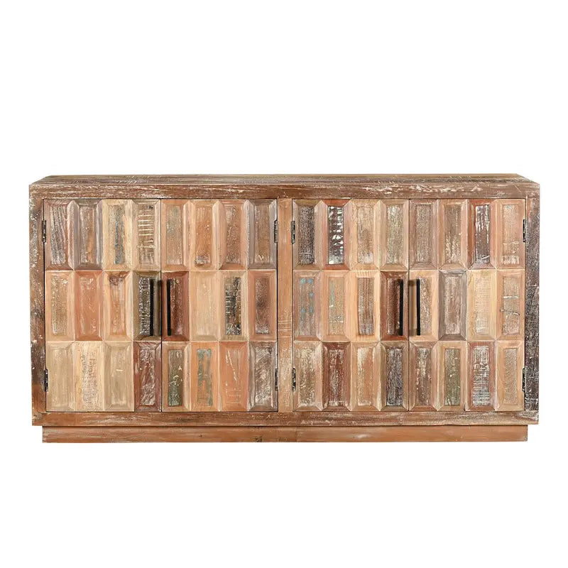 Buffet en bois recyclé 4 portes Armoire de rangement rustique marron