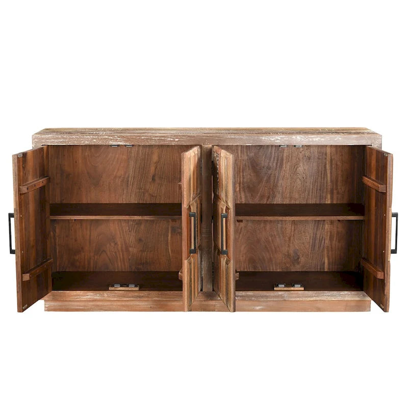 Buffet en bois recyclé 4 portes Armoire de rangement rustique marron